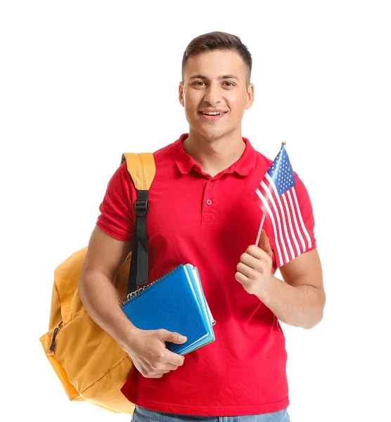 Male student of language school on white background