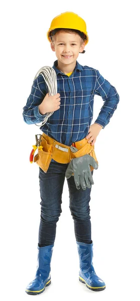 Cute Little Electrician White Background — Stock Photo, Image