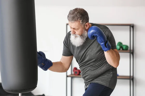 Sporty Elderly Male Boxer Gym — Stock Photo, Image