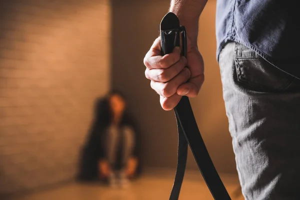 Husband Threatening His Wife Indoors Concept Domestic Violence — Stock Photo, Image