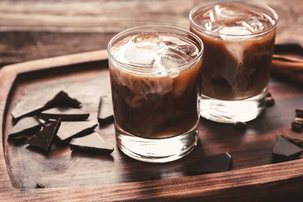 Glasses Tasty Iced Coffee Table — Stock Photo, Image