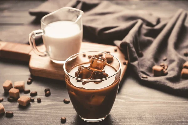 Glasses Tasty Iced Coffee Milk Table — Stock Photo, Image