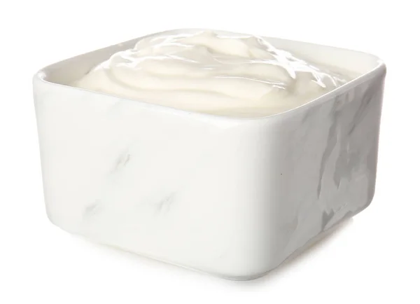 Bowl Tasty Sour Cream White Background — Stock Photo, Image