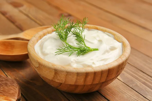 Bowl Tasty Sour Cream Table — Stock Photo, Image