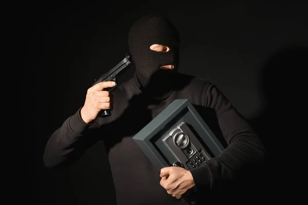 Scassinatore Con Cassetta Sicurezza Sfondo Scuro — Foto Stock