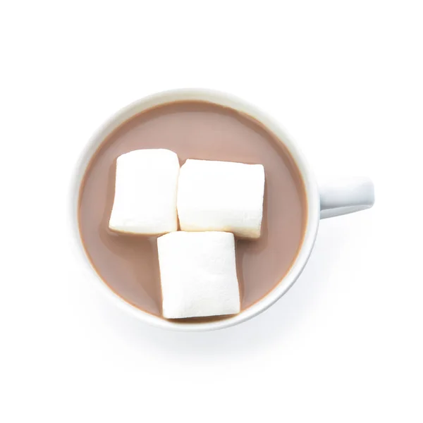 Bir Fincan Sıcak Kakao Beyaz Üzerine Marshmallowlu — Stok fotoğraf