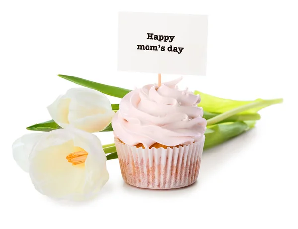 Sabroso Cupcake Para Día Madre Sobre Fondo Blanco — Foto de Stock