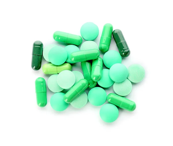 Rengeteg Különböző Tabletták Fehér Háttér — Stock Fotó