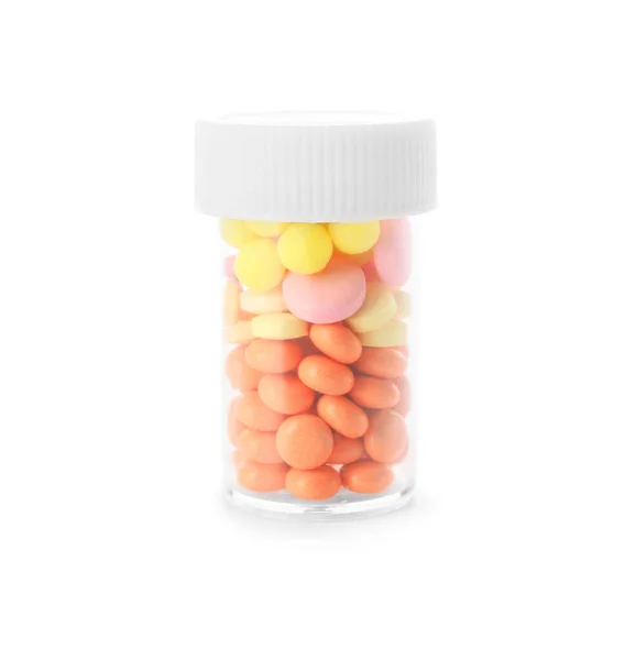 Bottle Different Pills White Background — Stock Photo, Image