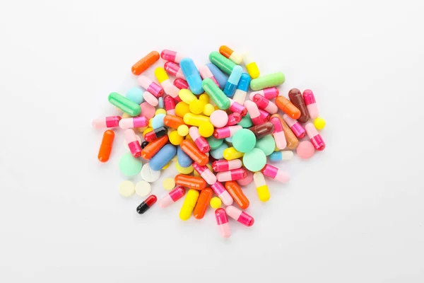 Hromada Různých Pilulek Bílém Pozadí — Stock fotografie