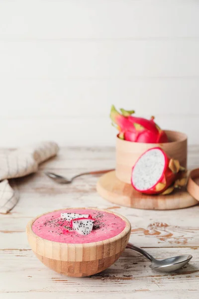 Bowl Dragon Fruit Smoothie Table — Stock Photo, Image