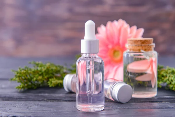 Bottles Essential Oil Table — Stock Photo, Image