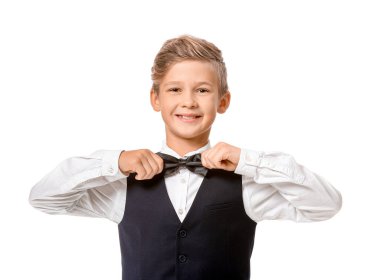 Beyaz arka planda şirin bir garson.