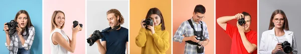 Collage Bilder Med Olika Unga Fotografer — Stockfoto