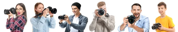 Beyaz Arkaplanda Farklı Fotoğrafçılar — Stok fotoğraf