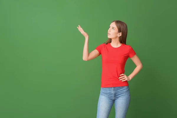 Thoughtful Young Woman Color Background Concept Choice — Stock Photo, Image