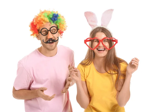 People Funny Disguise White Background April Fools Day Celebration — ストック写真