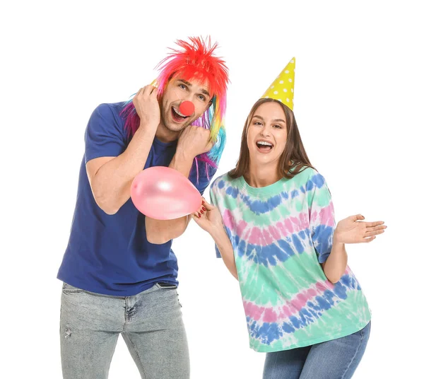 People Funny Disguise White Background April Fools Day Celebration — Stock Photo, Image