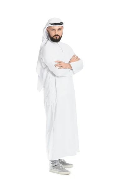 Bello Arabo Uomo Sfondo Bianco — Foto Stock