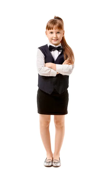 Cute Little Waiter White Background — Stock Photo, Image