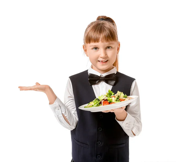 Cute Little Waiter White Background — Stock Photo, Image