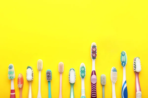 Many Tooth Brushes Color Background — Stock Photo, Image
