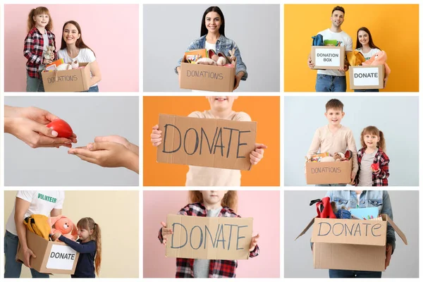 Voluntarios Niños Pequeños Con Donaciones — Foto de Stock