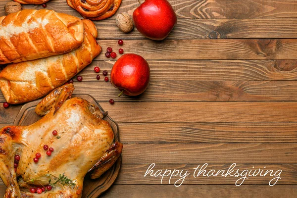 Composition Baked Turkey Thanksgiving Day Table — Stock Photo, Image