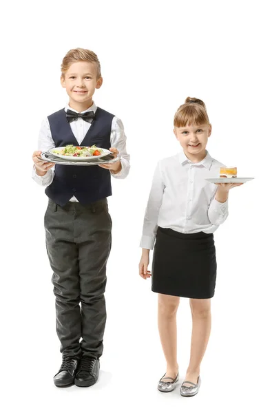 Cute Little Waiters White Background — Stock Photo, Image
