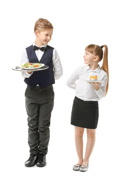 Cute Little Waiters White Background — Stock Photo, Image