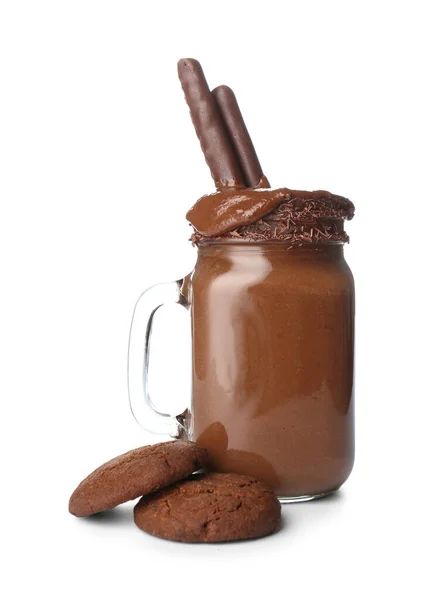 Mason Jar Hot Chocolate Cookies White Background — Stock Photo, Image