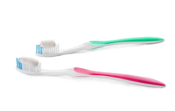 Tooth Brushes Paste White Background — Stock Photo, Image