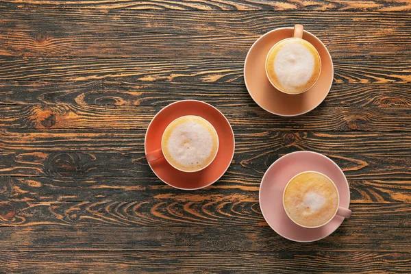 Cups Hot Coffee Wooden Table — Stock Photo, Image