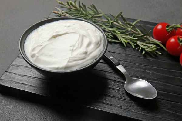 Bowl Tasty Sour Cream Table — Stock Photo, Image