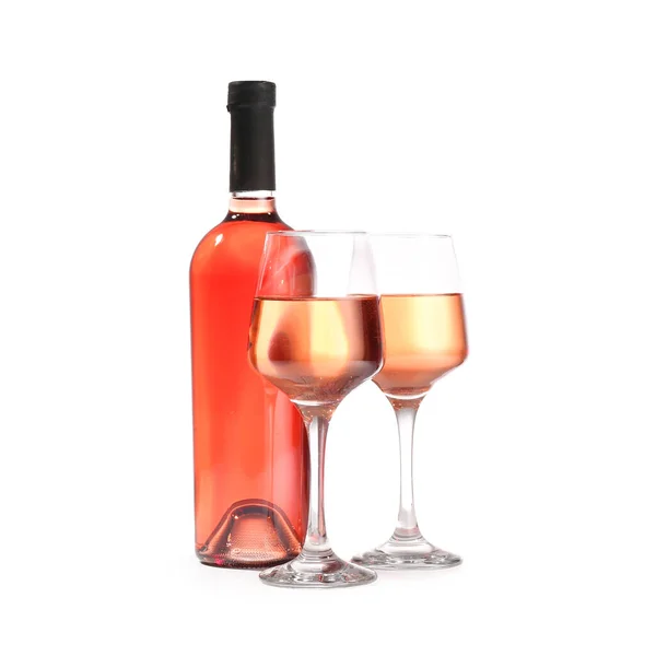 Gläser Und Flasche Wein Auf Weißem Hintergrund — Stockfoto