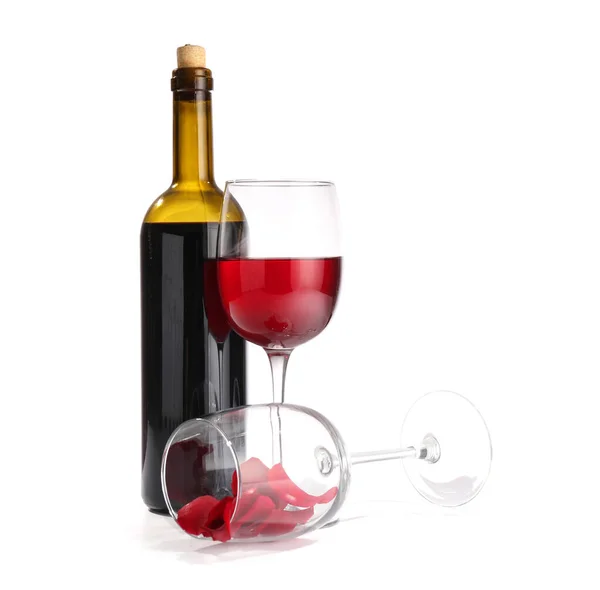 Bicchieri Bottiglia Vino Sfondo Bianco — Foto Stock