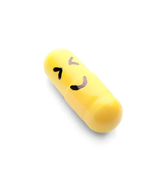 Pill Drawn Face White Background — Stock Photo, Image