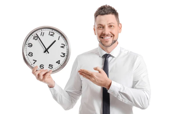 Businessman Clock White Background Time Management Concept Royalty Free Stock Photos