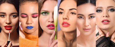 Parlak makyajlı farklı moda genç kadınlar.