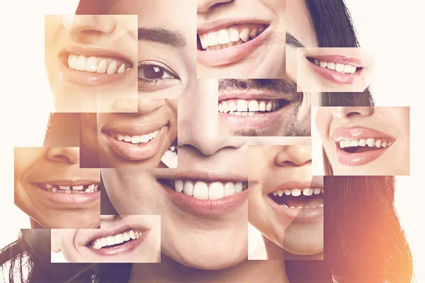 Collage Photos Different Smiling People — Stock Photo, Image