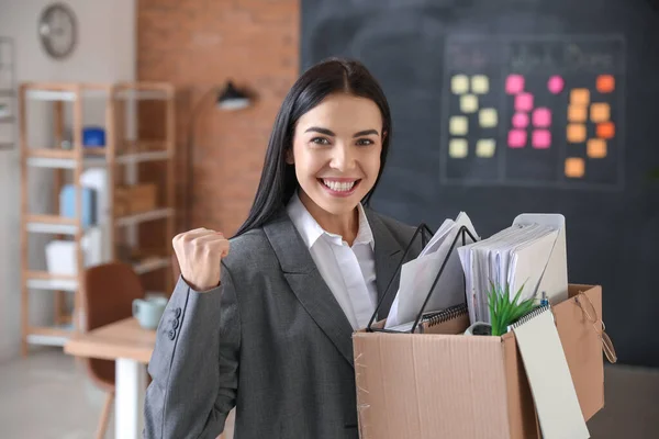 Happy Fired Woman Personal Stuff Office — Stock Photo, Image