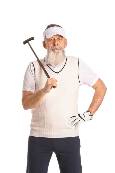 Starší Golfista Bílém Pozadí — Stock fotografie
