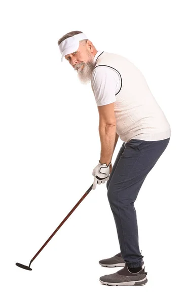 Oudere Golfer Witte Achtergrond — Stockfoto