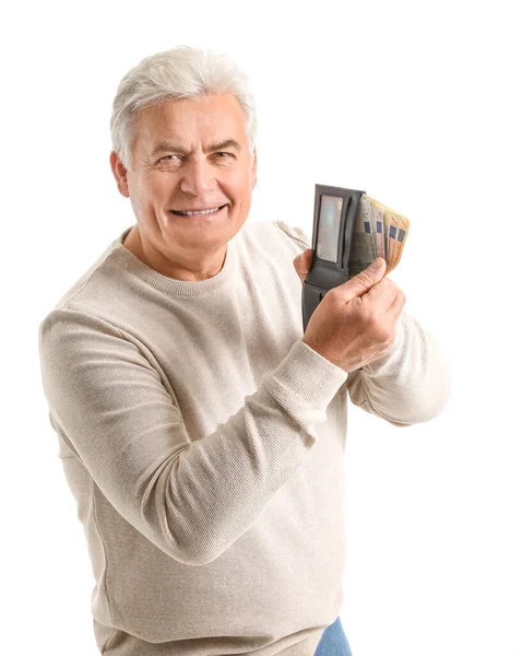 Uomo Anziano Con Borsa Sfondo Bianco — Foto Stock