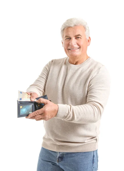 Senior Man Purse White Background — Stock Photo, Image