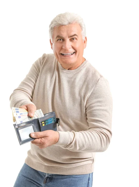 Uomo Anziano Con Borsa Sfondo Bianco — Foto Stock