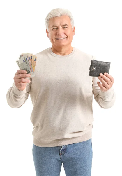 Senior Muž Kabelkou Peníze Bílém Pozadí — Stock fotografie
