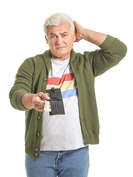 Sad Senior Man Purse White Background — Stock Photo, Image