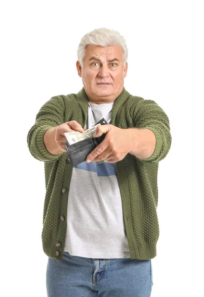 Trieste Senior Man Met Portemonnee Witte Achtergrond — Stockfoto