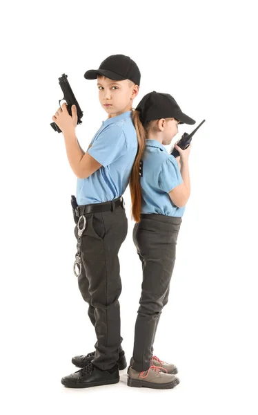 Cute Little Police Officers White Background — Stock Photo, Image